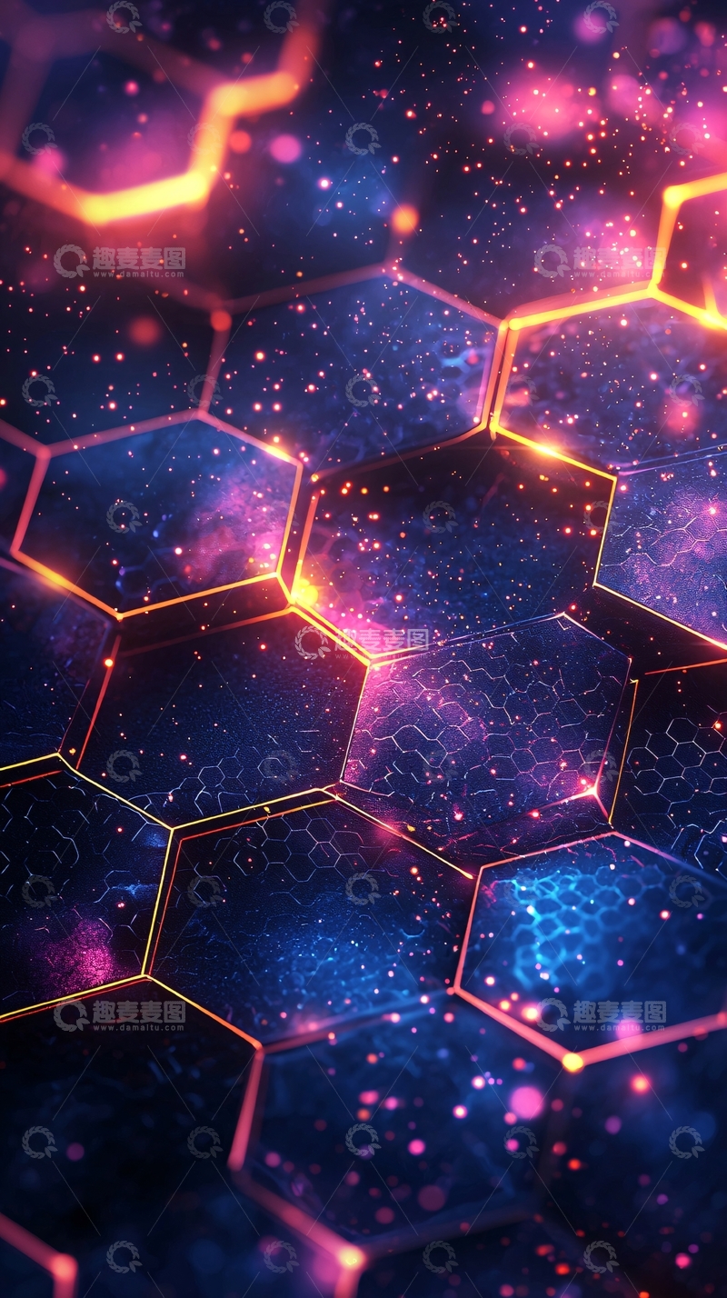 高清大图下载【趣麦麦图】炫彩蜂巢科技感背景