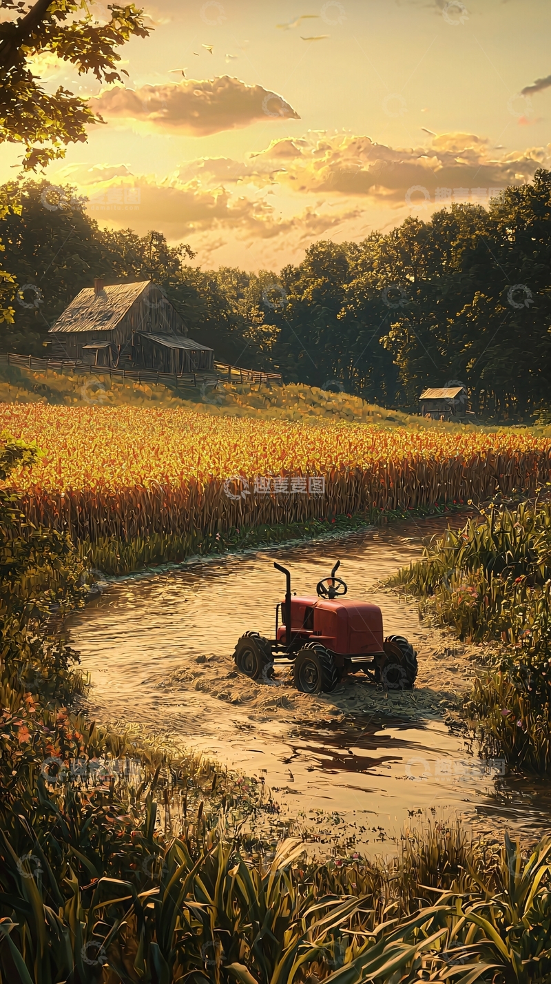 高清大图下载【趣麦麦图】夕阳下乡村田园景色