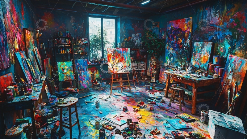 高清大图下载【趣麦麦图】-色彩斑斓的艺术家工作室