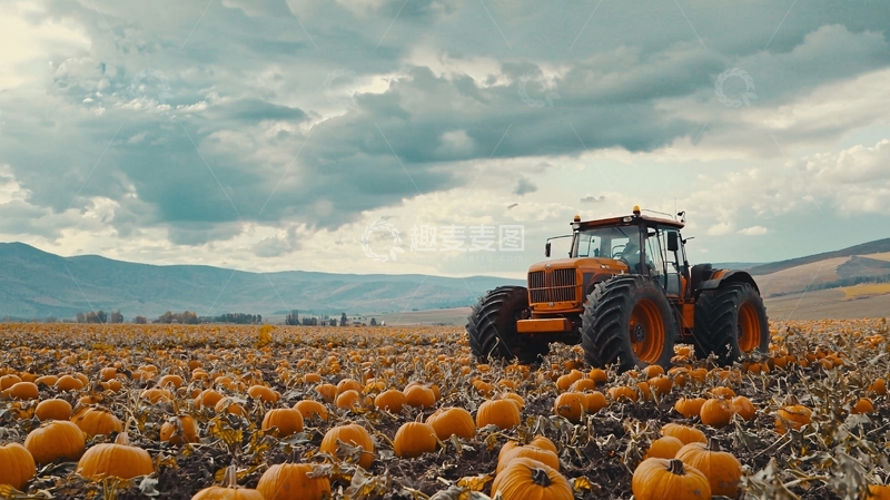 高清大图下载【趣麦麦图】南瓜地里停放的拖拉机