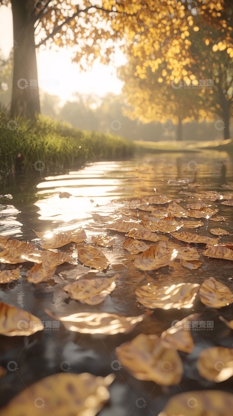 高清大图下载【趣麦麦图】秋日小溪落叶