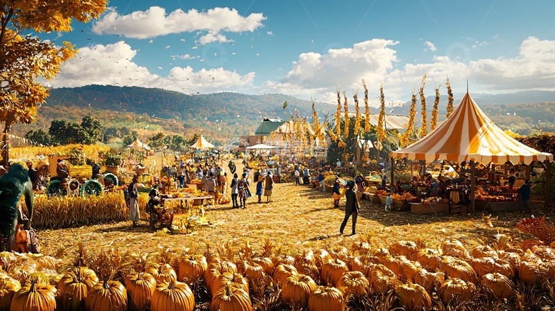高清大图下载【趣麦麦图】秋收丰收节庆典场景