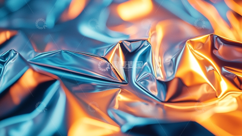 高清大图下载【趣麦麦图】蓝色和橙色金属质感褶皱