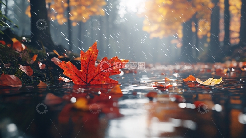 高清大图下载【趣麦麦图】秋雨落叶