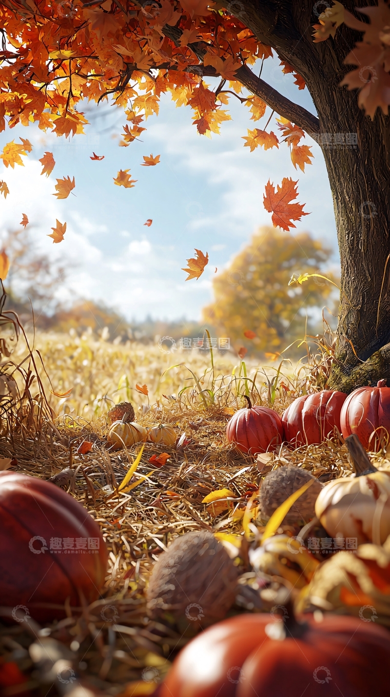 高清大图下载【趣麦麦图】秋季落叶南瓜田园风光