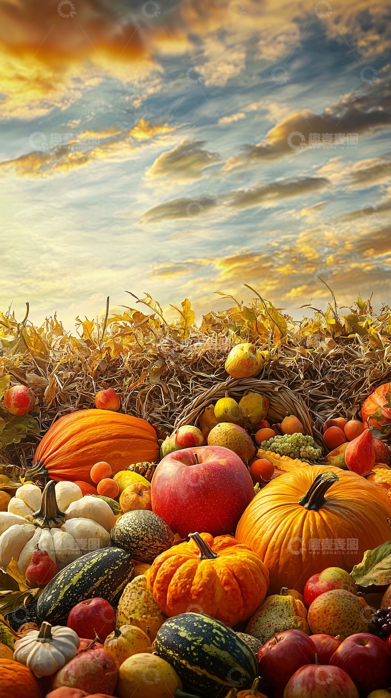 高清大图下载【趣麦麦图】秋收丰收南瓜苹果水果