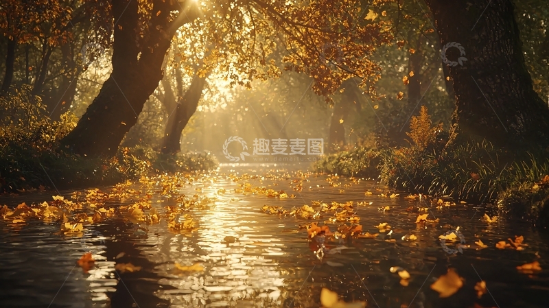 高清大图下载【趣麦麦图】秋日阳光洒在河流上