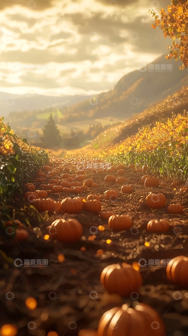 高清大图下载【趣麦麦图】秋日南瓜田园小路