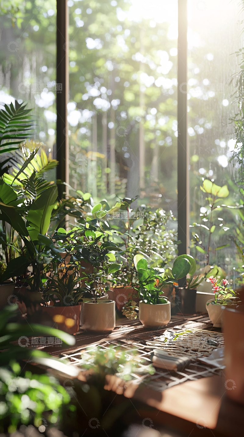 高清大图下载【趣麦麦图】阳光洒进室内植物