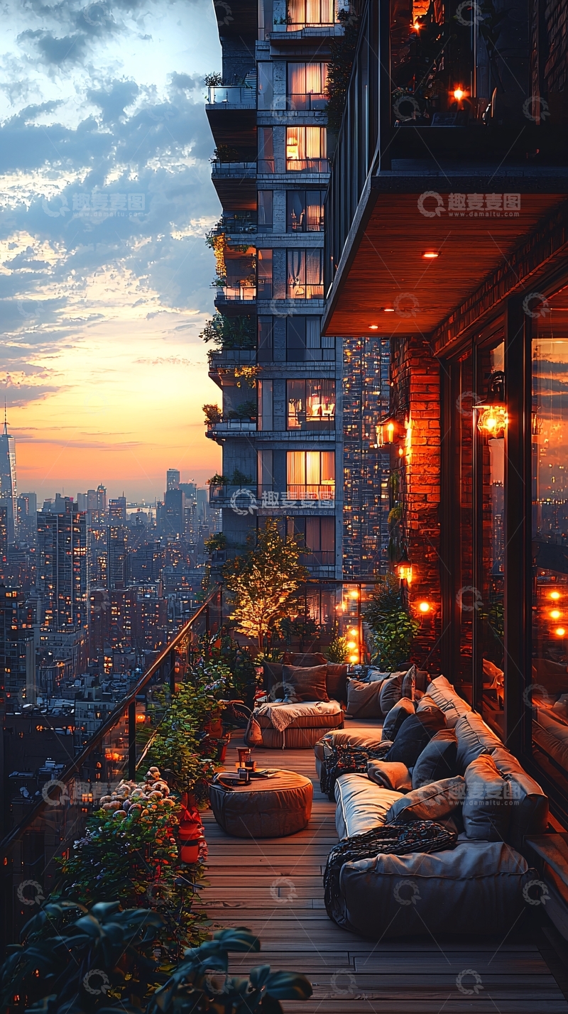 高清大图下载【趣麦麦图】都市夜景阳台