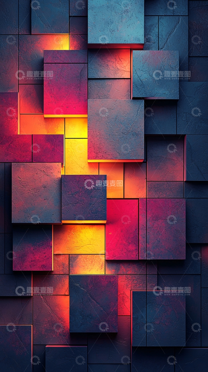 高清大图下载【趣麦麦图】发光方块墙