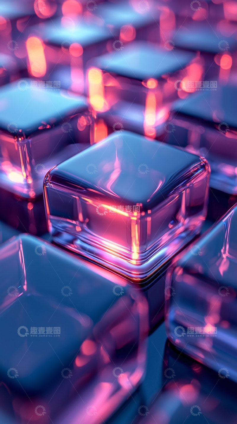 高清大图下载【趣麦麦图】蓝色和粉色的玻璃立方体