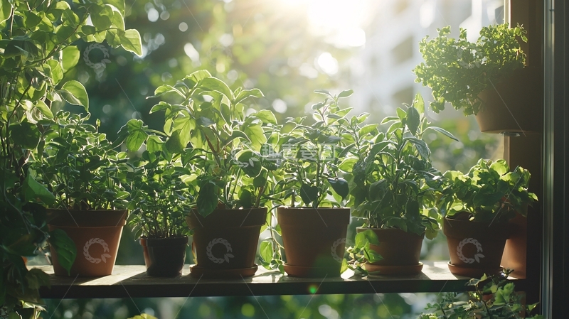 高清大图下载【趣麦麦图】阳光下窗台上的盆栽