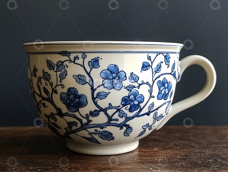 高清大图下载【趣麦麦图】蓝花陶瓷杯