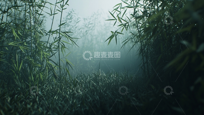 高清大图下载【趣麦麦图】雾气弥漫的竹林深处