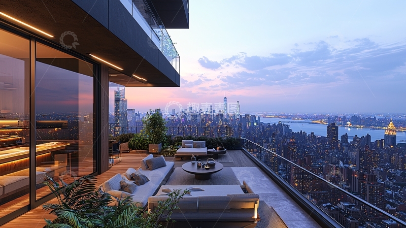高清大图下载【趣麦麦图】纽约夜景顶层公寓露台