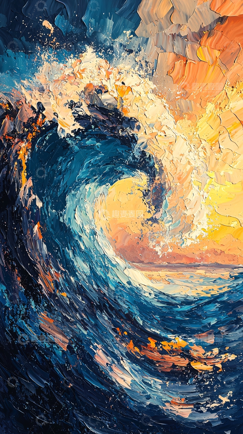 高清大图下载【趣麦麦图】油画大海浪花