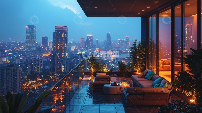 高清大图下载【趣麦麦图】夜景都市高层阳台