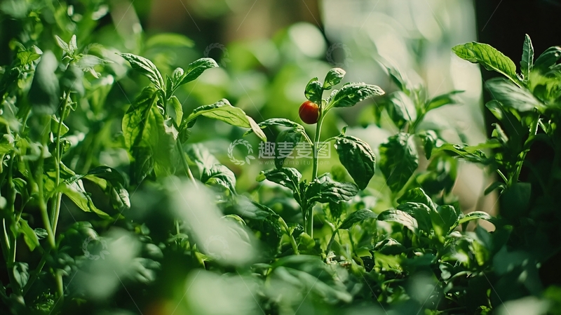 高清大图下载【趣麦麦图】绿叶丛中一颗红果