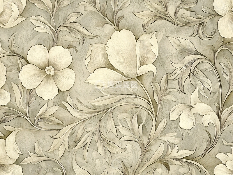 高清大图下载【趣麦麦图】米色花朵蔓藤纹样背景
