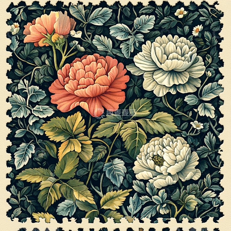 高清大图下载【趣麦麦图】花朵植物复古背景图案