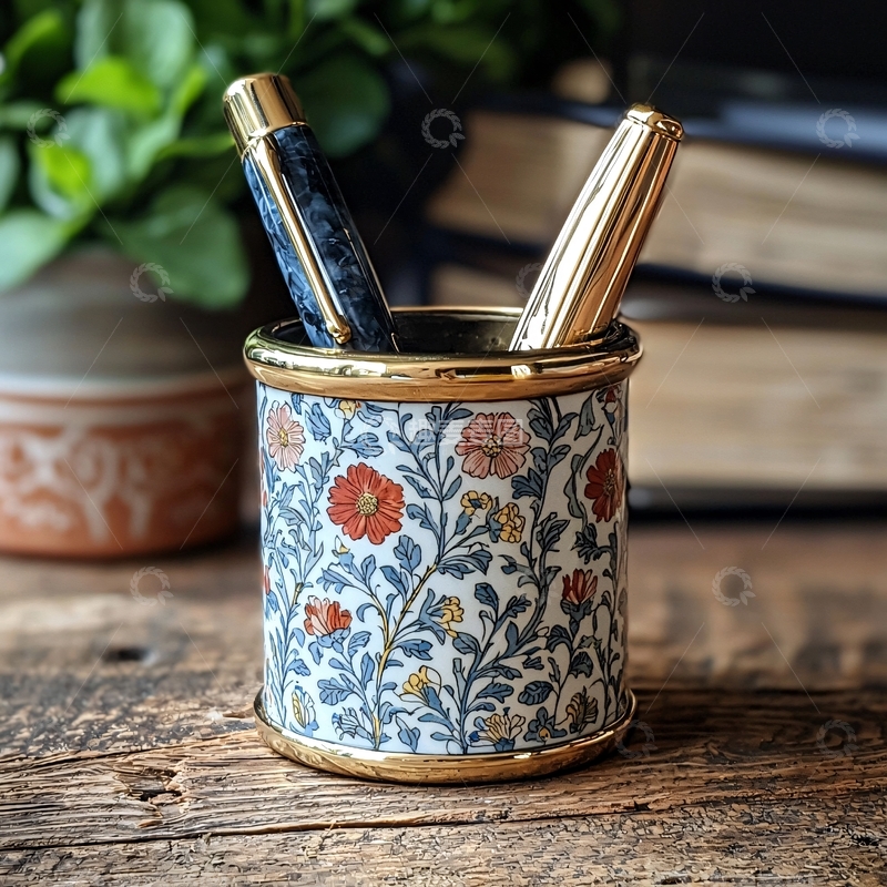 高清大图下载【趣麦麦图】复古花卉笔筒