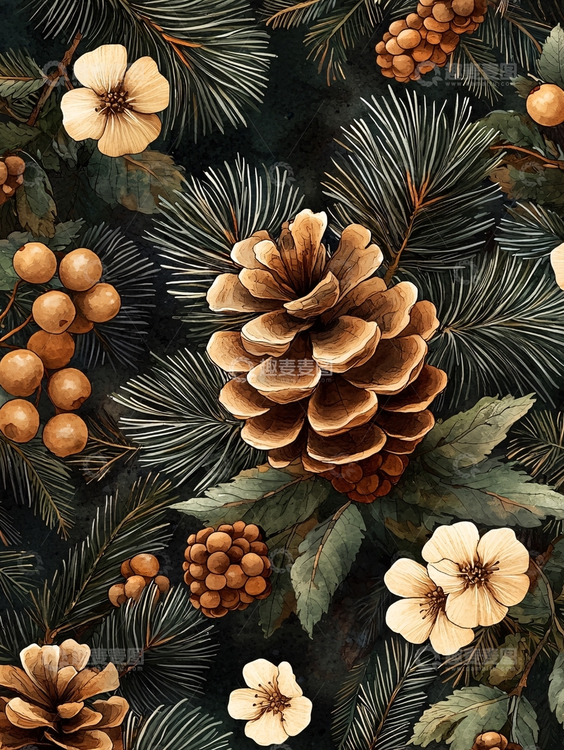 高清大图下载【趣麦麦图】松果花卉的深色背景
