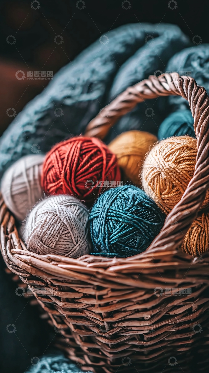 高清大图下载【趣麦麦图】彩色毛线球编织篮