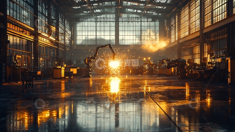 高清大图下载【趣麦麦图】工业车间机器人焊接场景