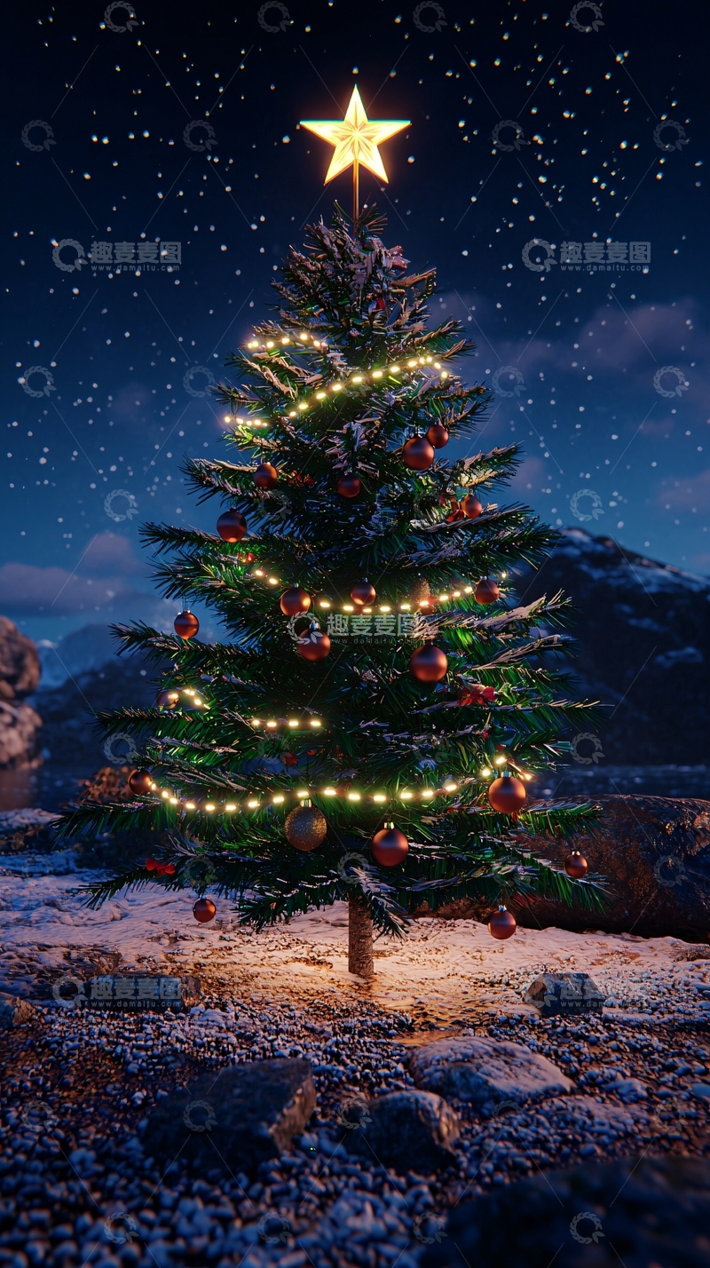 高清大图下载【趣麦麦图】星空下圣诞树