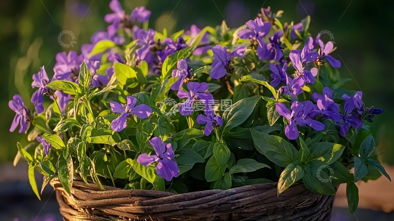 高清大图下载【趣麦麦图】紫花盛开的编织篮
