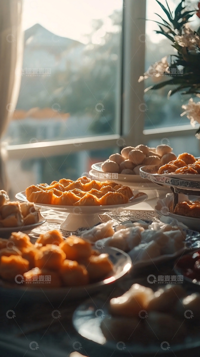 高清大图下载【趣麦麦图】阳光洒在餐桌上美味糕点