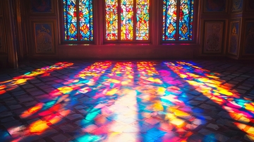彩色玻璃窗彩色光线地面