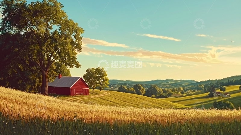 高清大图下载【趣麦麦图】田园风光红房子