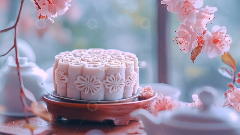 高清大图下载【趣麦麦图】粉色系甜点樱花背景