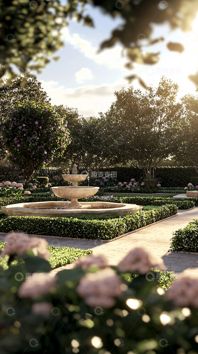 高清大图下载【趣麦麦图】阳光下的花园喷泉