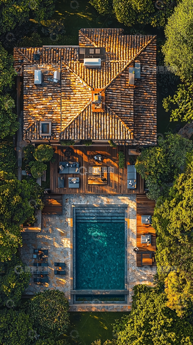高清大图下载【趣麦麦图】鸟瞰别墅泳池花园