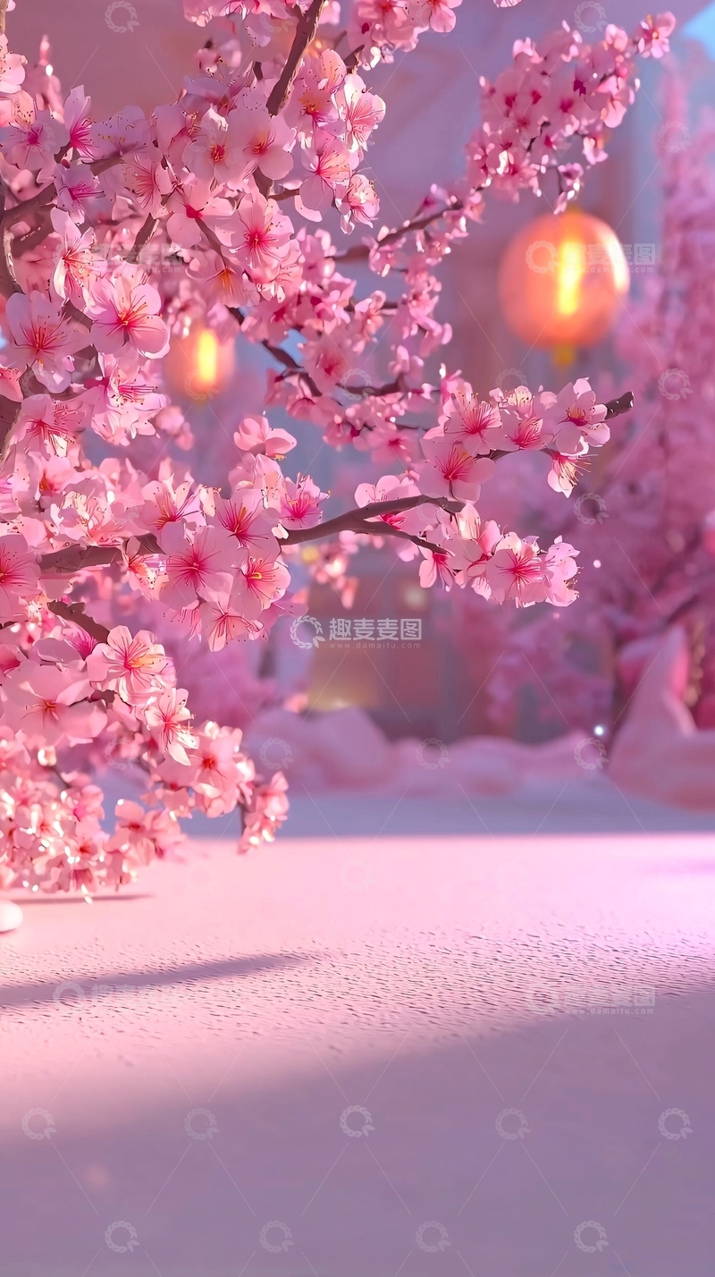 高清大图下载【趣麦麦图】粉嫩樱花雪景