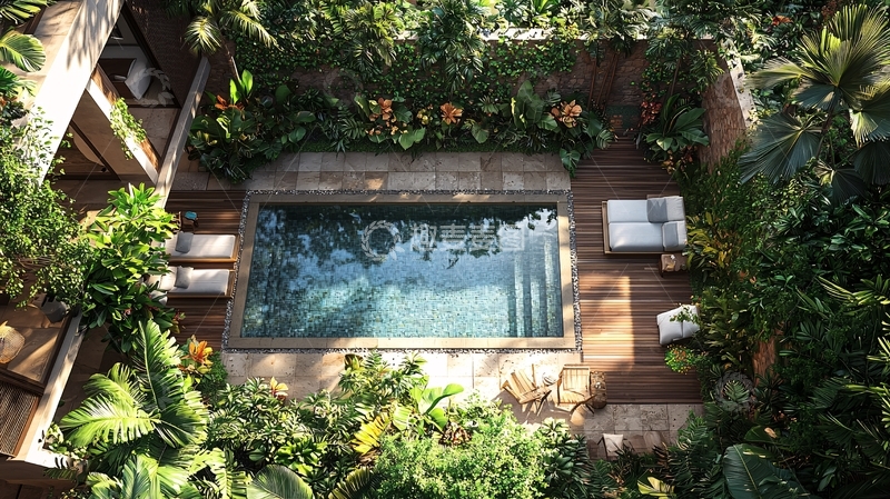 高清大图下载【趣麦麦图】空中俯瞰泳池花园
