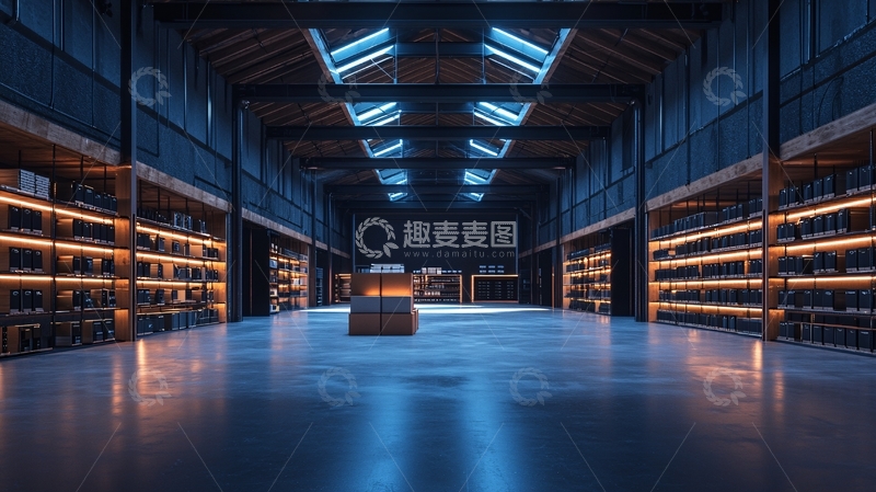 高清大图下载【趣麦麦图】大型仓库内部夜景