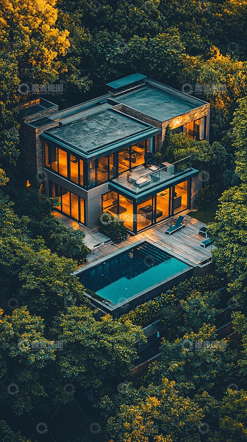 高清大图下载【趣麦麦图】山林别墅夜景