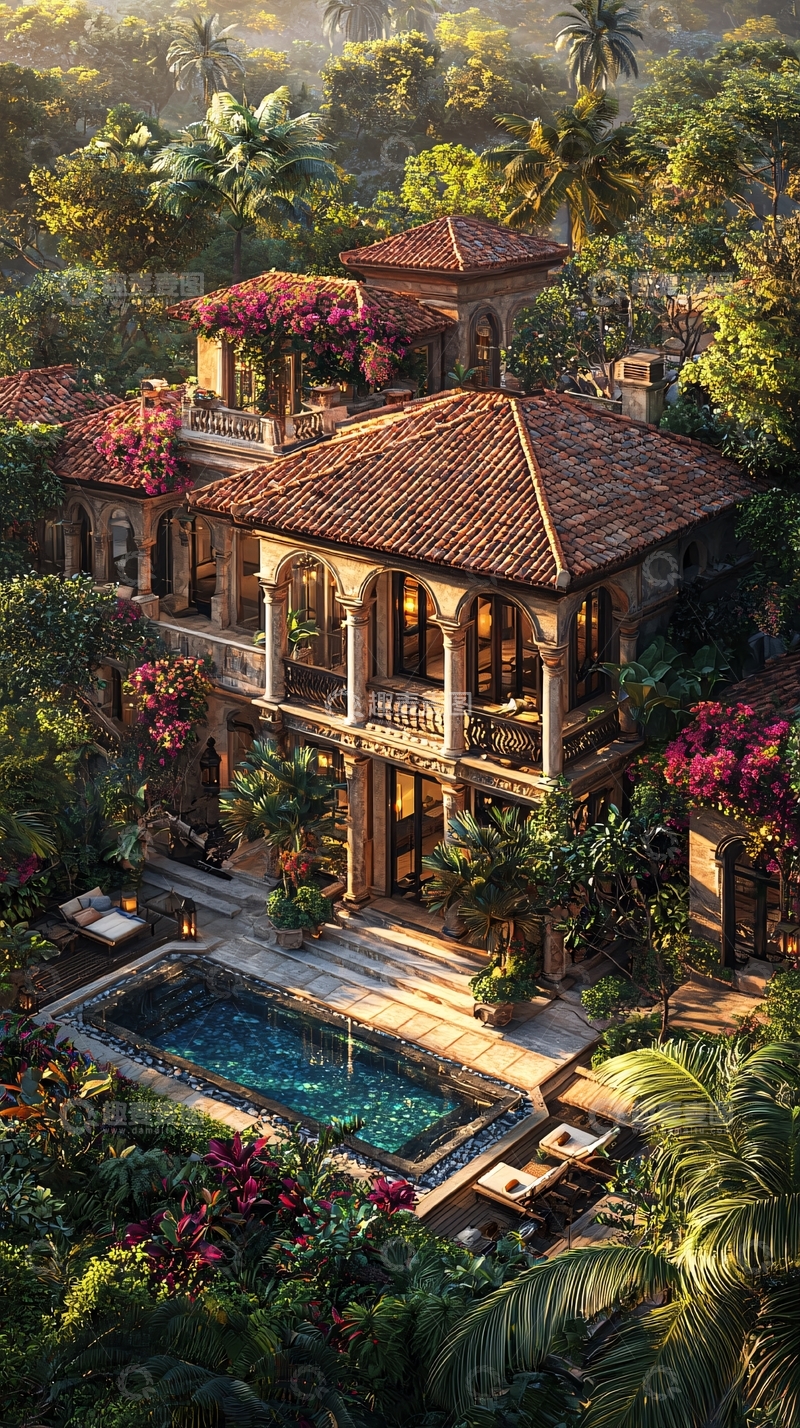 高清大图下载【趣麦麦图】热带风格别墅鸟瞰图
