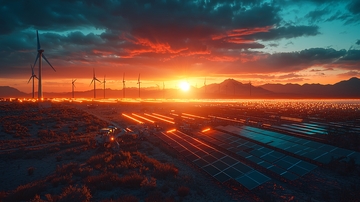 夕阳下的风力发电