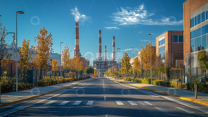 高清大图下载【趣麦麦图】秋日街道工厂景色