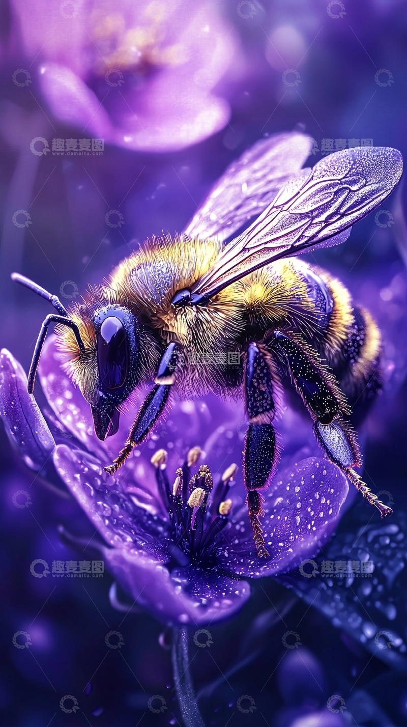 高清大图下载【趣麦麦图】紫色花朵上的蜜蜂