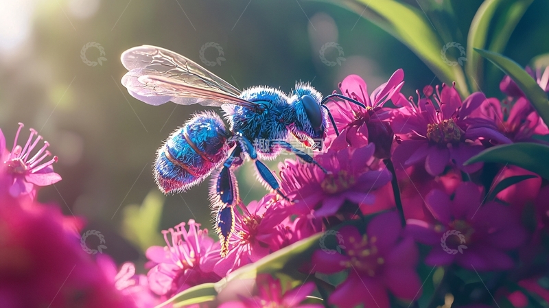 高清大图下载【趣麦麦图】蓝紫蜂采花