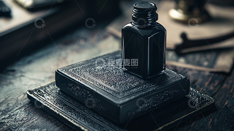 高清大图下载【趣麦麦图】复古墨水瓶与雕花盒子