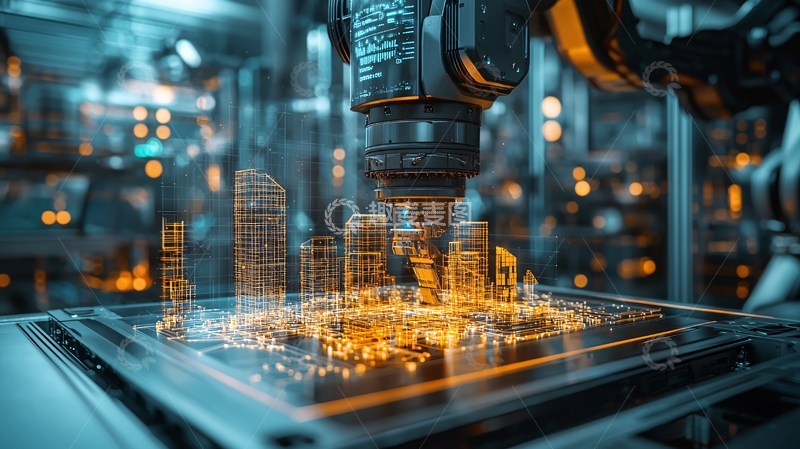 高清大图下载【趣麦麦图】未来城市与机器人手臂