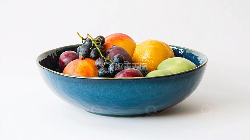 高清大图下载【趣麦麦图】蓝色陶瓷碗水果