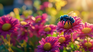 蓝黑大蜜蜂采花蜜